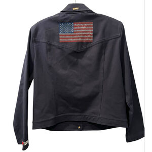 St John Sport Swarovski Crystals American Flag Navy Blue Blazer Size Large USA